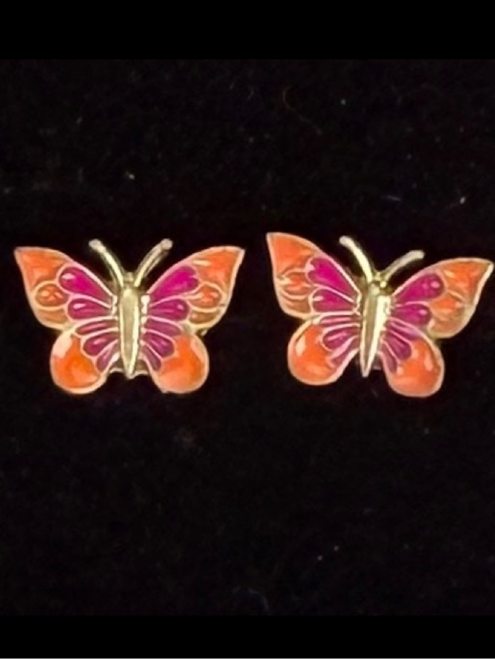 Vintage Butterfly Enamel Earrings in Pink and Orange pierced earrings